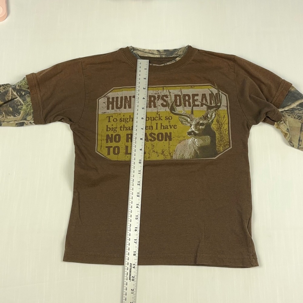 Ranger Kids Brown Camo Layered Hunter's Dream Buck Graphic Long Sleeve Shirt L - Picture 3 of 6
